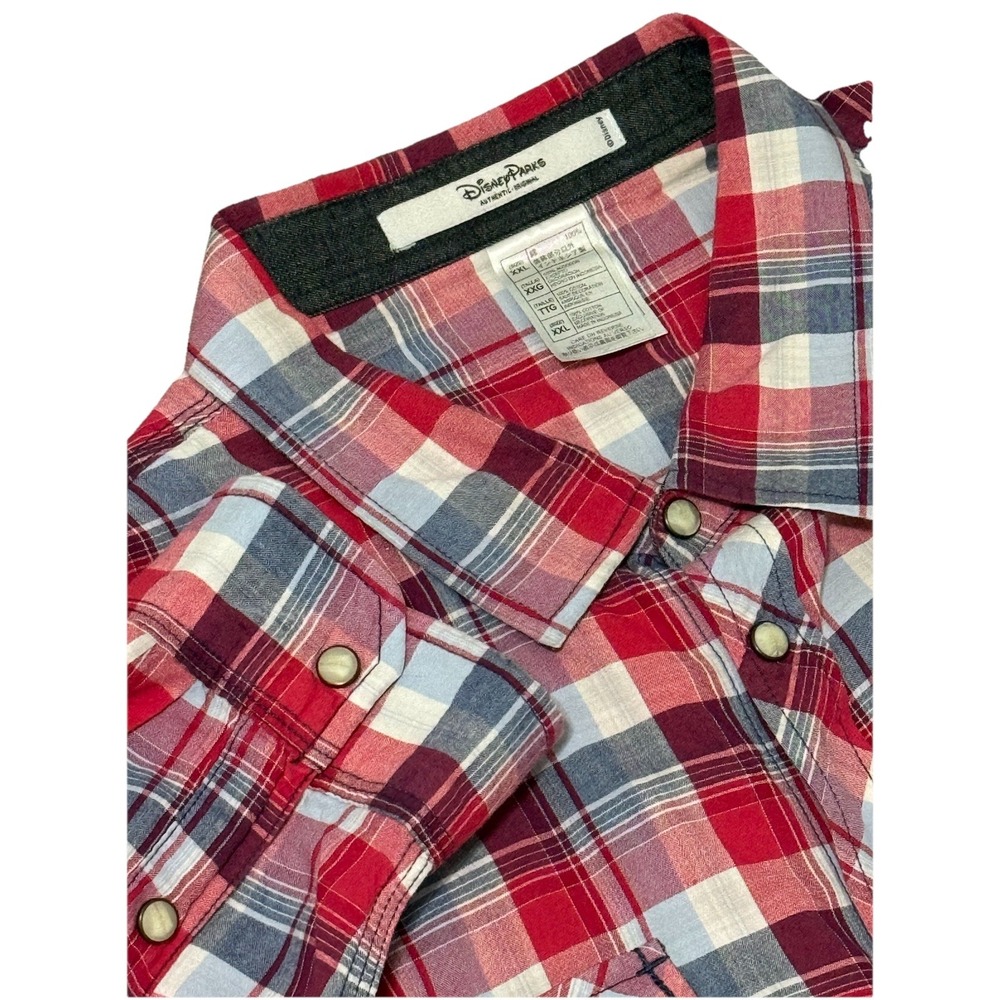 Disney Parks Mickey Mouse Men's Pearl Snap Shirt Long Sleeve Plaid Size‎ 2XL